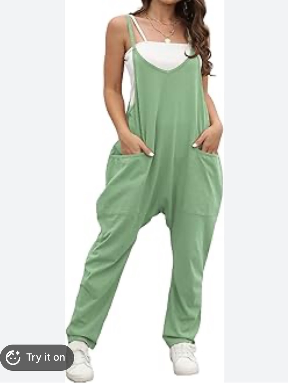 Women's Sage Green Casual Strappy Jumpsuit with Front Pockets